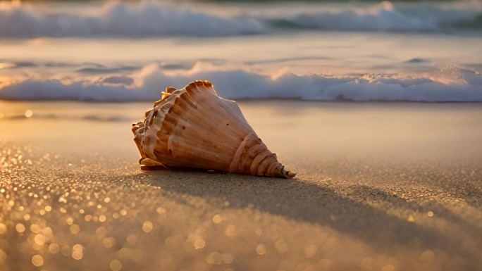 金色沙滩上的海螺贝壳
