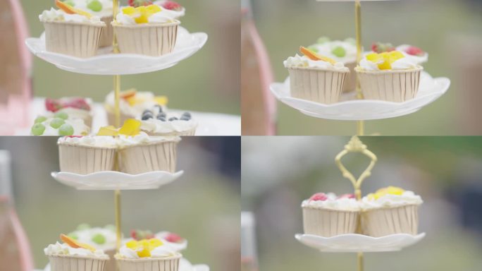 婚礼派对上餐桌上的小糕点蛋糕