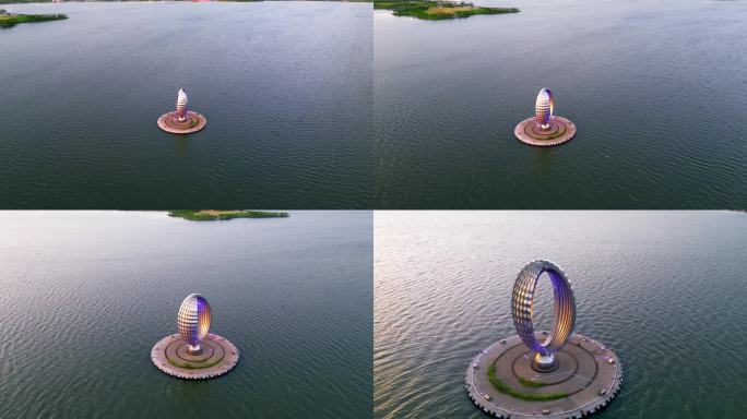上海市临港新片区滴水湖的水滴雕塑