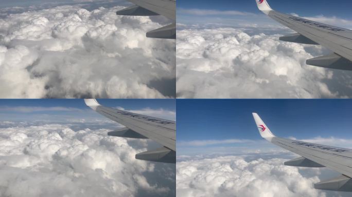 飞机飞行过程中窗外白云