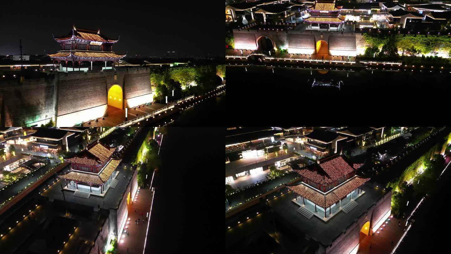 苏州相门城楼，航拍夜景。