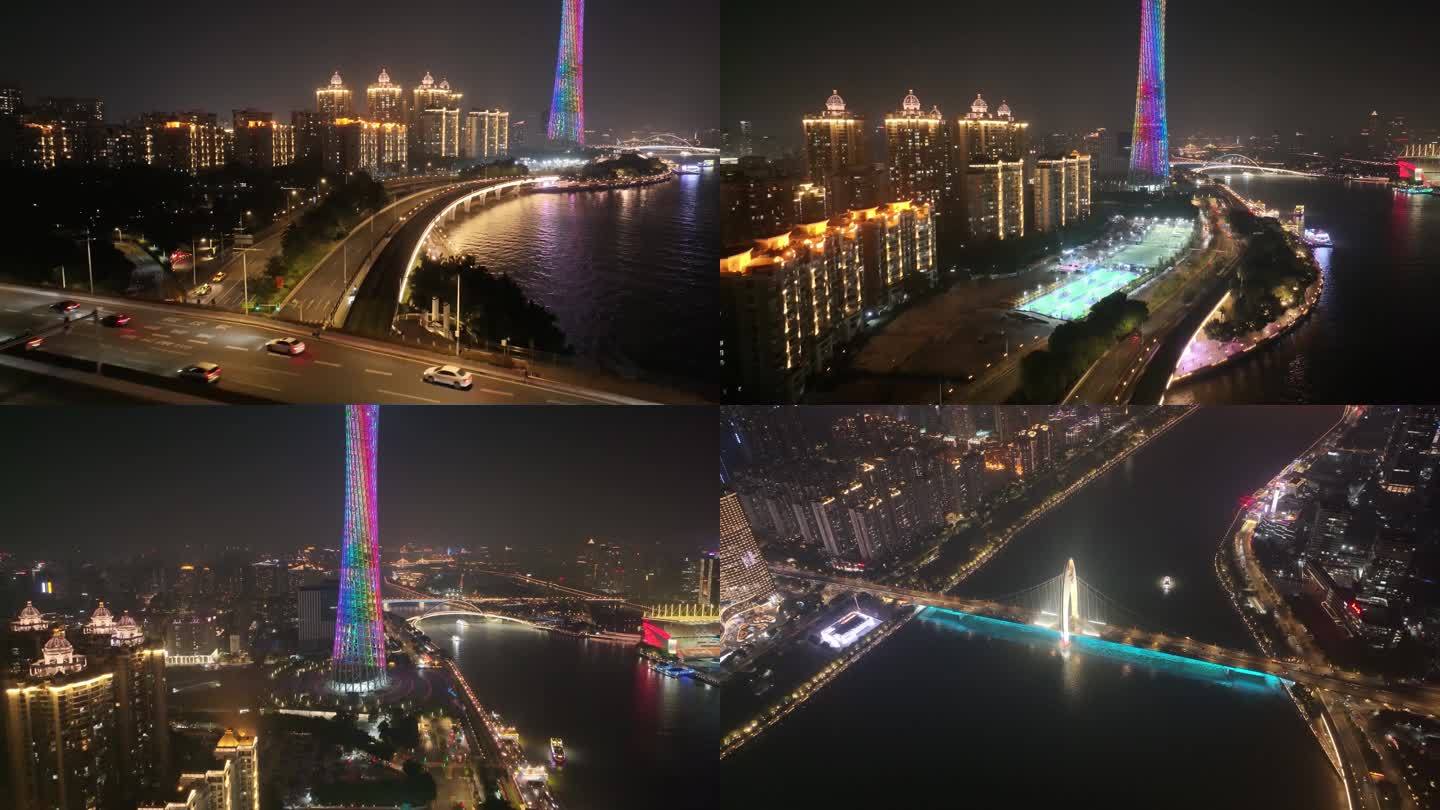 广州海珠区阅江西路猎德大桥夜晚夜景航拍广