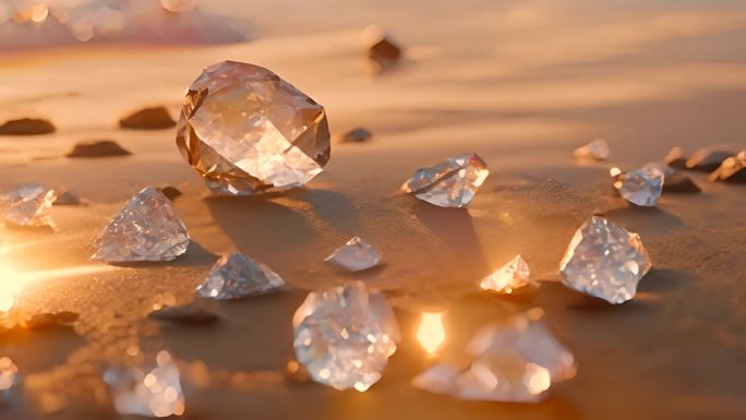 夕阳下唯美钻石宝石水晶