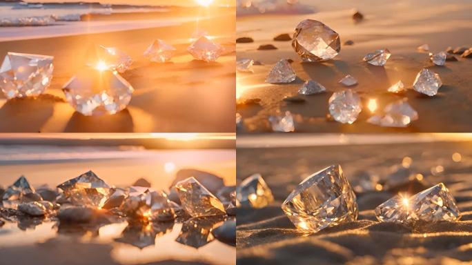 夕阳下唯美钻石宝石水晶