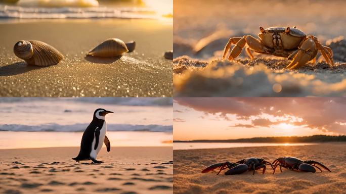 夕阳下的金色大海