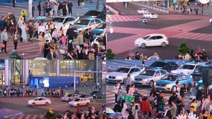 长沙黄兴广场五一广场夜晚夜景车流人流游客