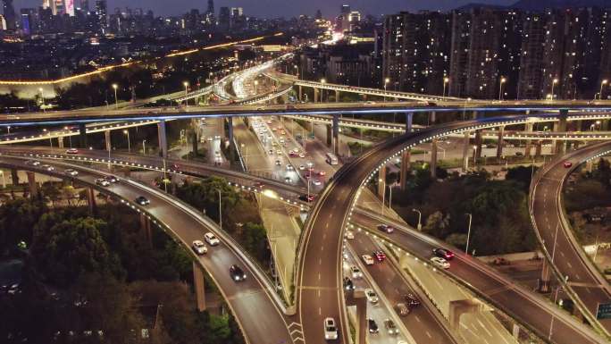 南京双桥门立交桥城市夜景航拍