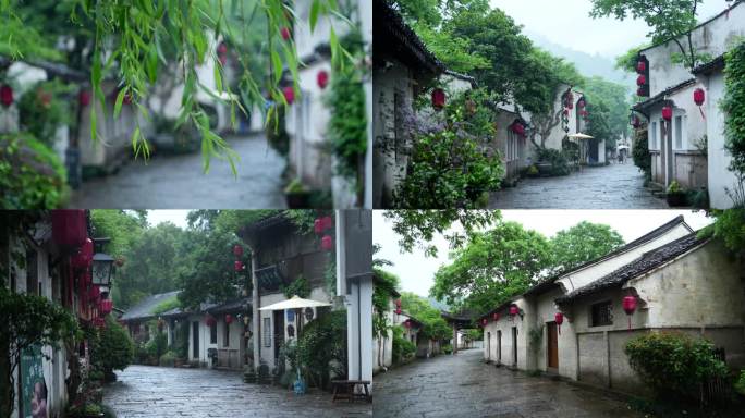 4K雨中的江南古镇民居街景