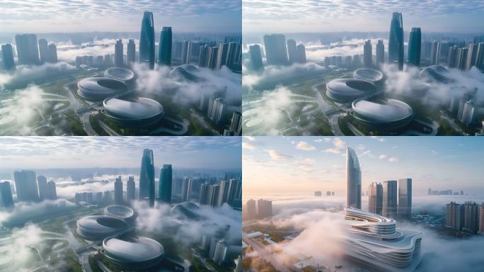 城市 云雾 清晨 现代建筑