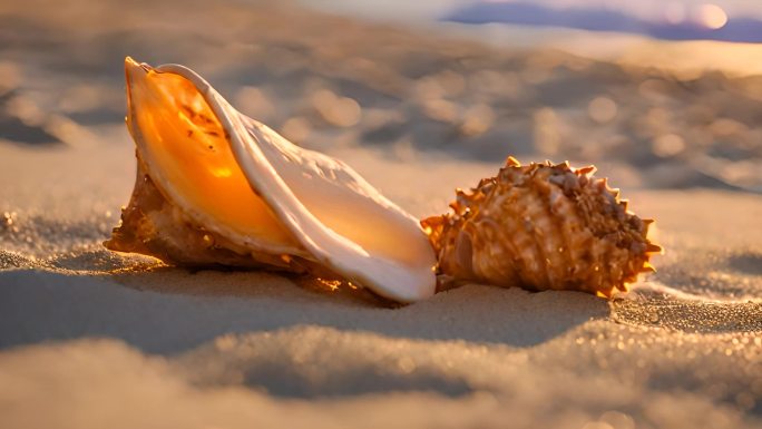 唯美海滩上的海螺贝壳