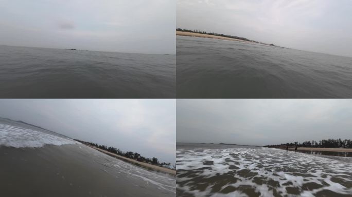 大海航拍海水拍打沙滩FPV穿越机第一视角