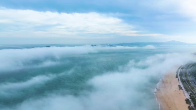厦门环岛路海边平流雾4K航拍