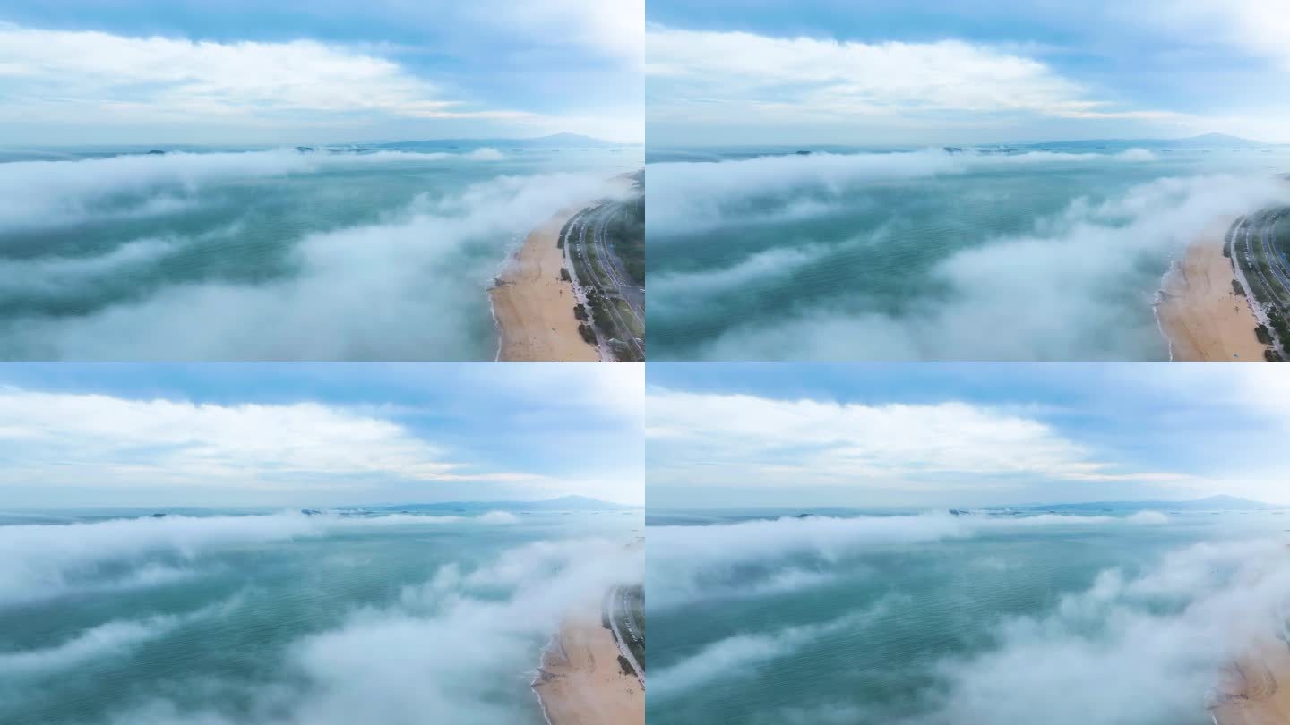 厦门环岛路海边平流雾4K航拍