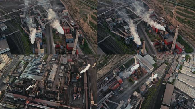 钢厂工厂大烟囱排放污染环保