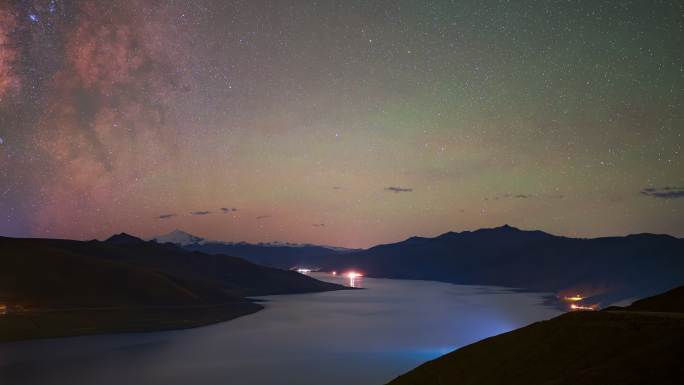 西藏羊湖日转夜星空延时