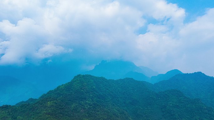 航拍峨眉后山延时风景群山连绵金顶隐现