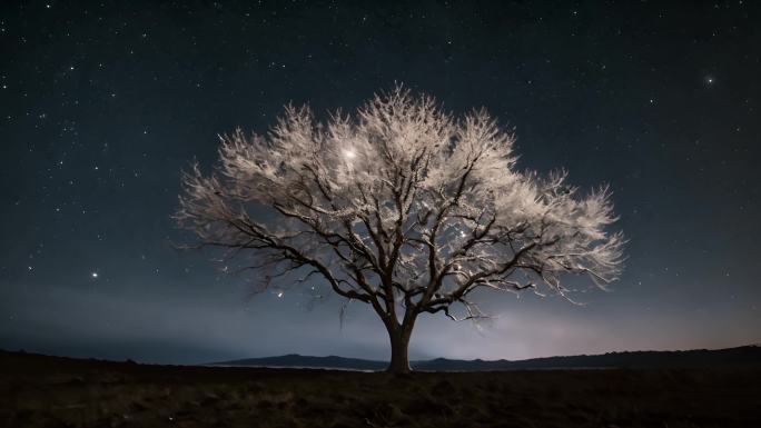 【4k】唯美大气意境树枝白色海面星空