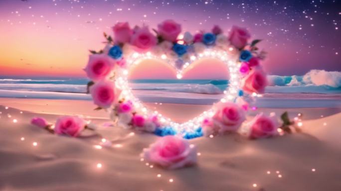 浪漫心形玫瑰海滩