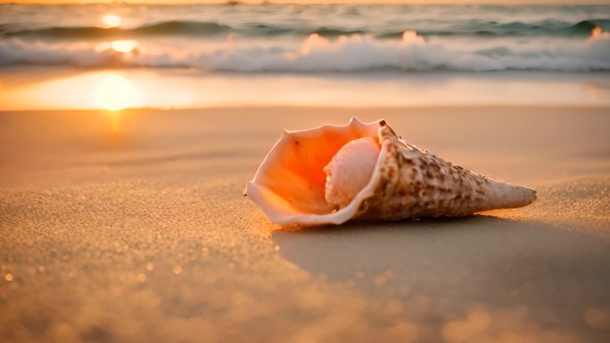 金色海滩上的贝壳海螺