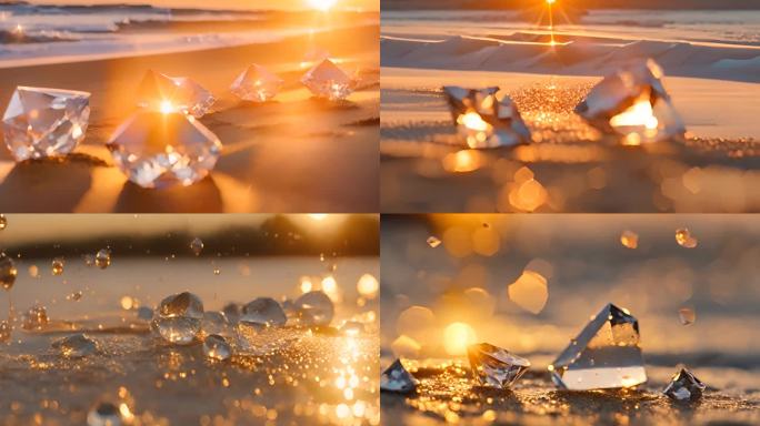 夕阳下唯美钻石宝石