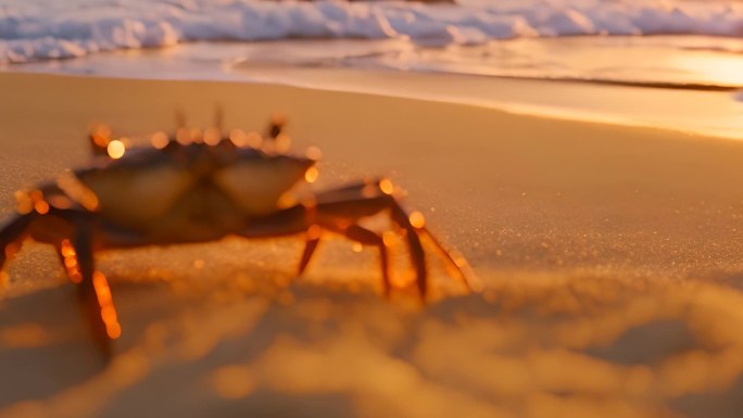 金色沙滩上的大螃蟹