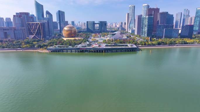 浙江杭州钱江新城市民中心航拍城市地标风景