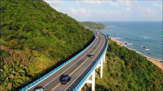 海南旅游公路东线正门岭大桥木兰湾灯塔风车