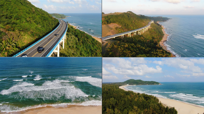 万宁正门岭大桥大海海浪海南旅游公路航拍