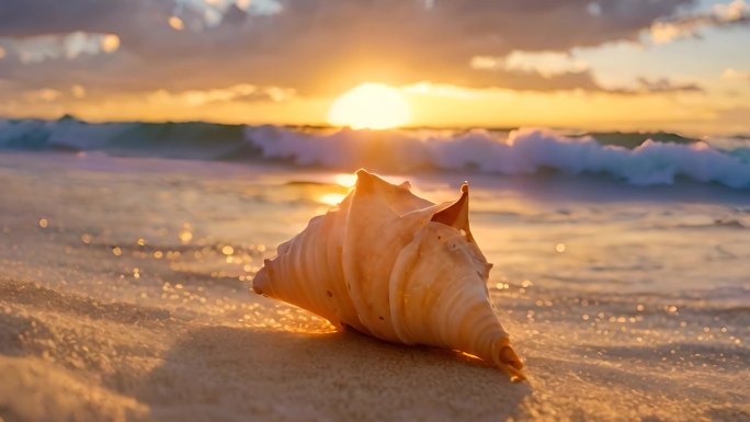 夕阳下的沙滩贝壳