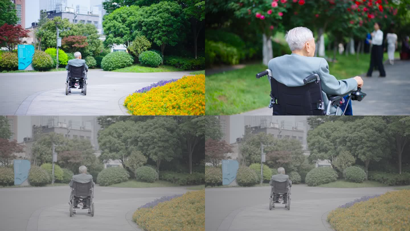 自动轮椅老人走在路上