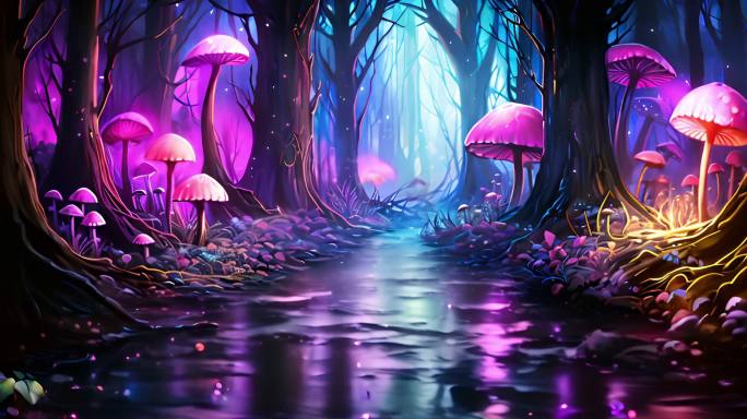 梦幻蘑菇森林小溪流