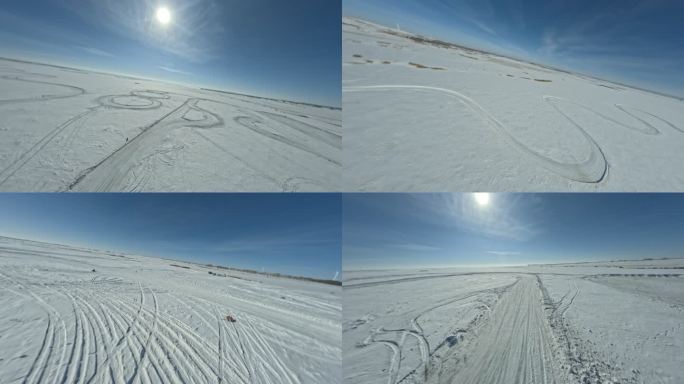 雪地赛车道穿越机镜头空镜