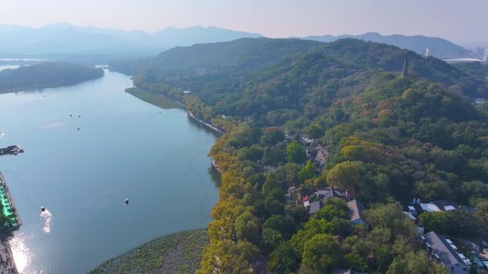 浙江杭州西湖景区宝石山保俶塔航拍旅游风景