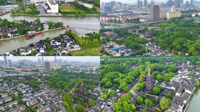 江苏苏州市姑苏区寒山寺风景风光航拍江南水