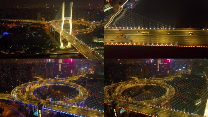 上海市黄浦区黄浦江南浦大桥桥梁夜晚夜景车