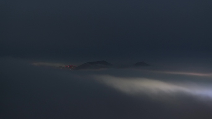 大连莲花山平流雾夜景航拍