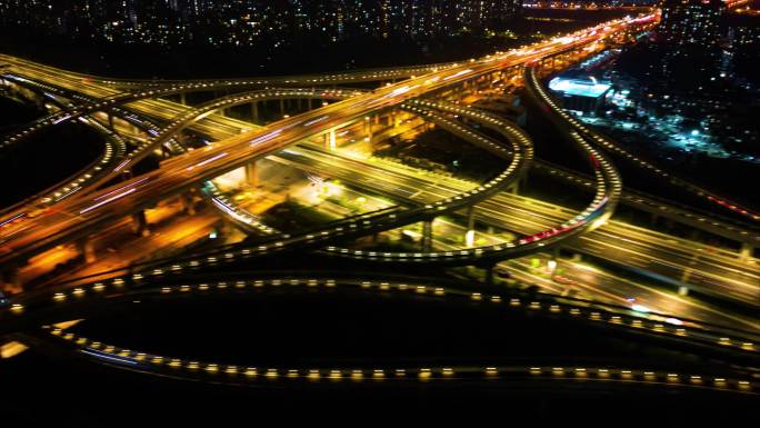 杭州钱塘新区钱塘快速路立交桥夜景车流延时