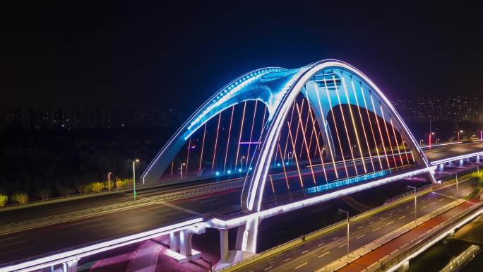 复兴大街泊水公园桥夜景延时