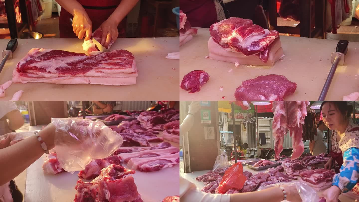 猪肉摊猪肉行生活市场肉类购买食品百姓日常