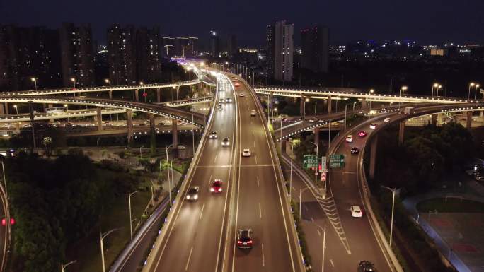 南京双桥门立交桥城市夜景航拍