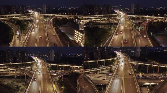 南京双桥门立交桥城市夜景航拍