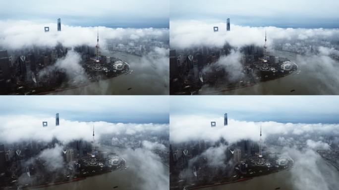 上海东方明珠四件套穿云大气宣传航拍长镜头