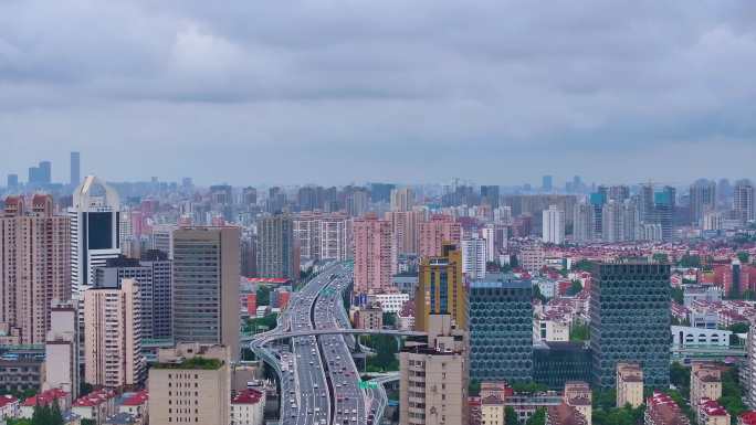 上海市杨浦区大柏树立交桥航拍车流交通城市