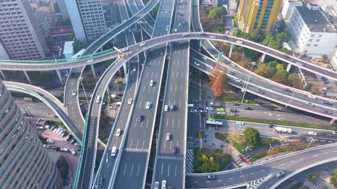 上海杨浦区大柏树立交桥高架桥邯郸路航拍车