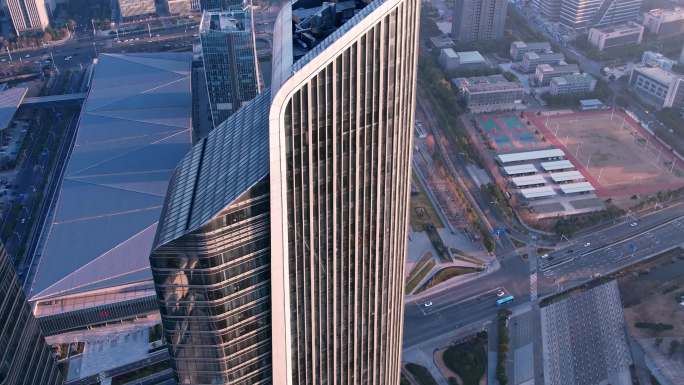 南京保利双子塔日出城市建筑航拍