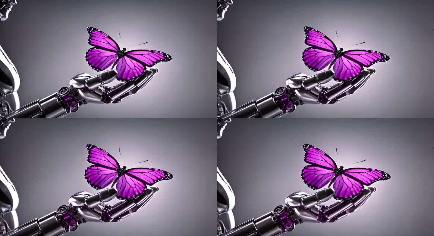 概念机器人手上的蝴蝶