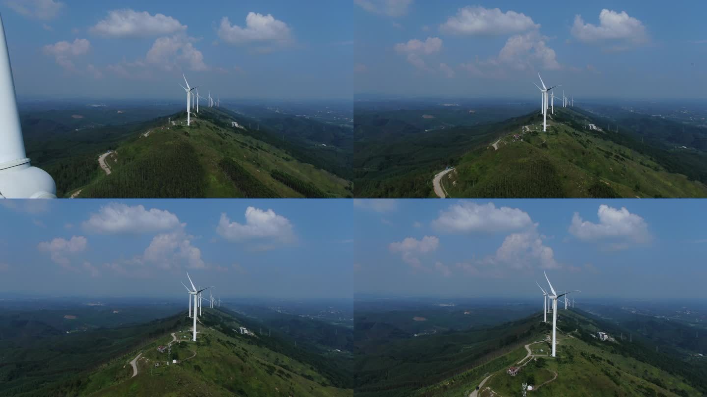 航拍广西六景霞义山清洁能源风力发电机风车