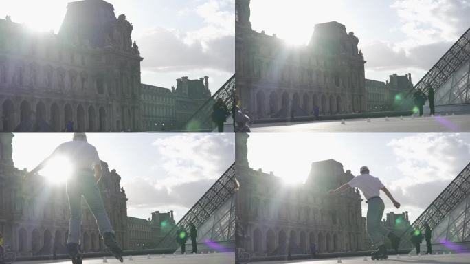 阳光户外活动法国巴黎埃菲尔铁塔滑轮