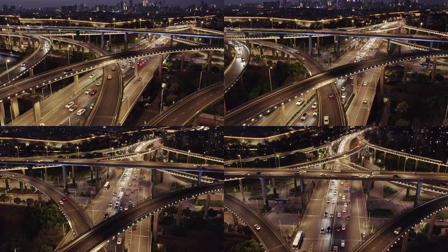 南京双桥门立交桥城市夜景航拍