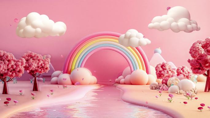 卡通可爱云朵彩虹水面动态背景